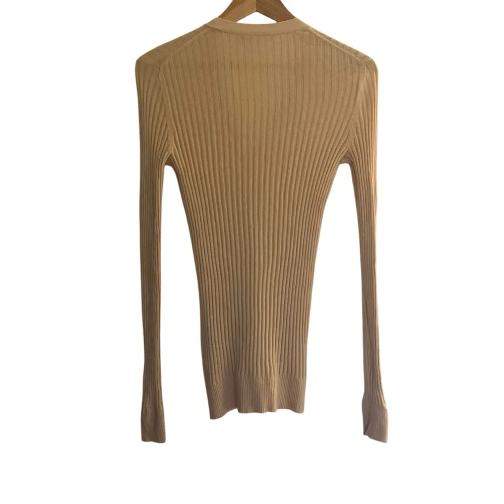 VINCE Skinny Ribbed 100% Cashmere Soft Button Down Beige Cardigan Women’s Medium - Picture 5 of 12